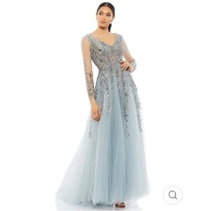 Mac Duggal EMBELLISHED V NECK LONG SLEEVE A LINE GOWN size 14 NEW $798